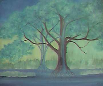 Painting titled "L'arbre Bleu" by Monique Dubois, Original Artwork, Oil