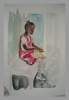 Pintura titulada "La coiffure" por Monique Dehais, Obra de arte original
