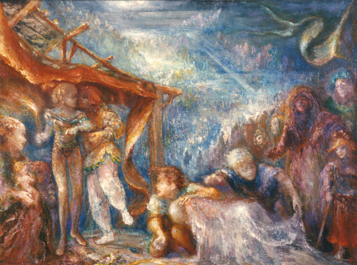 Painting titled "Nuit de la Nativité" by André Helluin, Original Artwork, Oil