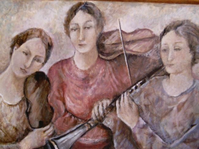 Painting titled "Trois musiciennes" by Monique Salazar, Original Artwork
