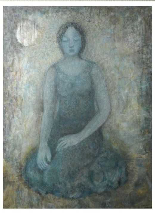 Painting titled "Femme sous la lune" by Monique Salazar, Original Artwork