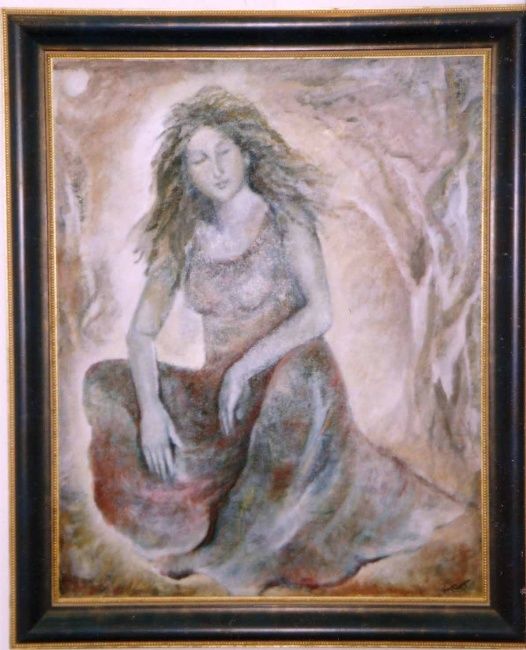 Painting titled "Femme assise II" by Monique Salazar, Original Artwork