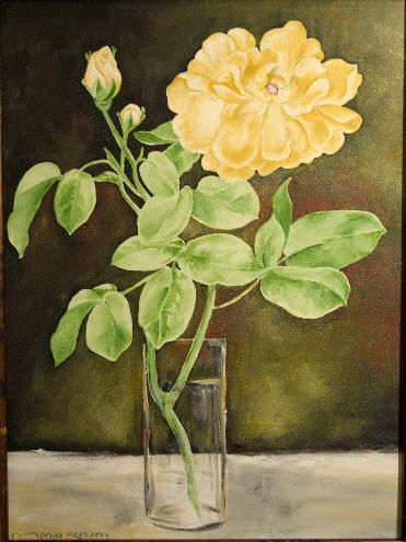 Картина под названием "Rose in a Vase" - Monja Kretzen, Подлинное произведение искусства