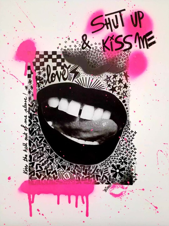 Collages getiteld "Shut up & Kiss me" door Monna Art, Origineel Kunstwerk, Collages