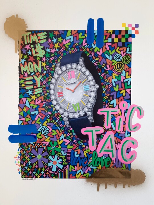 Collages intitolato "Tic Tac Mag" da Monna Art, Opera d'arte originale, Spray