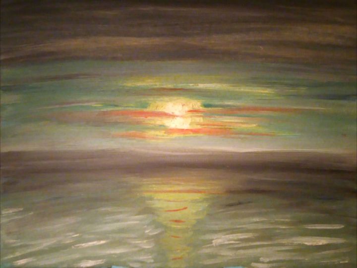 Peinture intitulée "Coucher sur la mer" par Morgane Sola Ceneda, Œuvre d'art originale, Huile