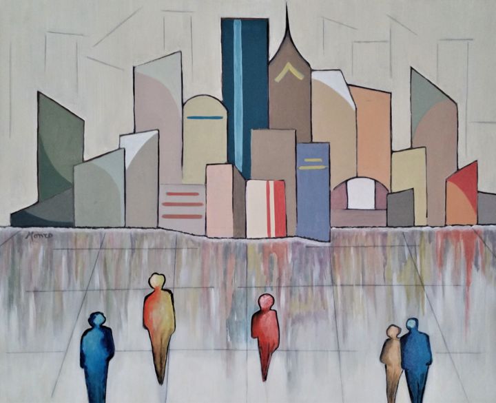 Painting titled "les promeneurs de l…" by Monro, Original Artwork, Acrylic