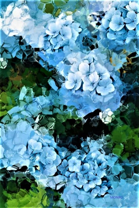 Arts numériques intitulée "Les hortensias bleus" par Monro, Œuvre d'art originale, Travail numérique 2D