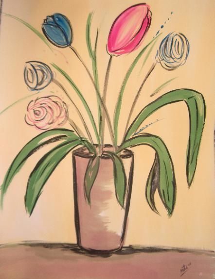 Painting titled "tulipan" by Rona Monte, Original Artwork