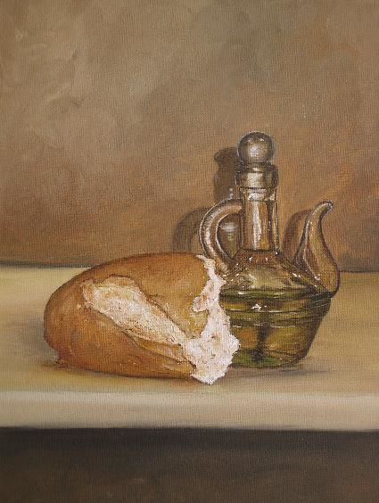 Painting titled "pan y aceite" by Rona Monte, Original Artwork