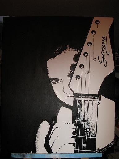 Painting titled "marta y su guitarra" by Rona Monte, Original Artwork