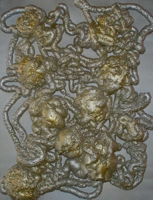 Painting titled "Metallic Silver Gold" by Monteiro Tata, Original Artwork, Oil