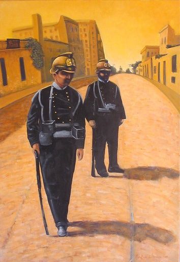 Painting titled "Policias" by Matías Montero Lacasa, Original Artwork