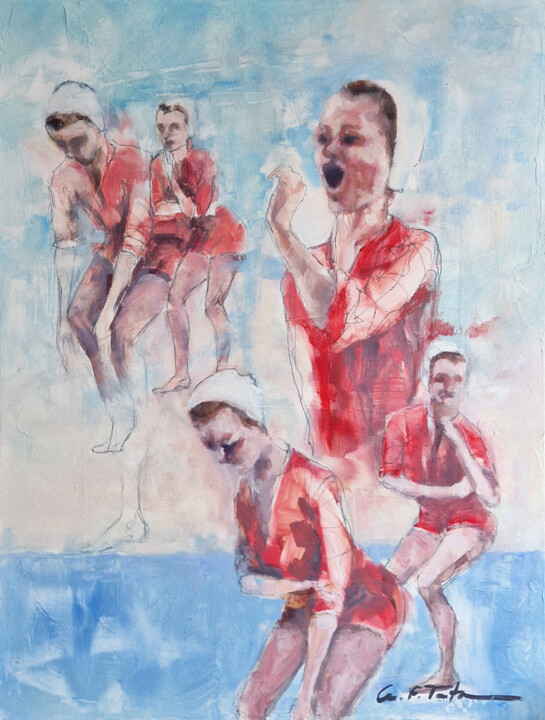 Painting titled "Milk (parte 2)" by Montse Fabra, Original Artwork, Oil Mounted on Wood Stretcher frame