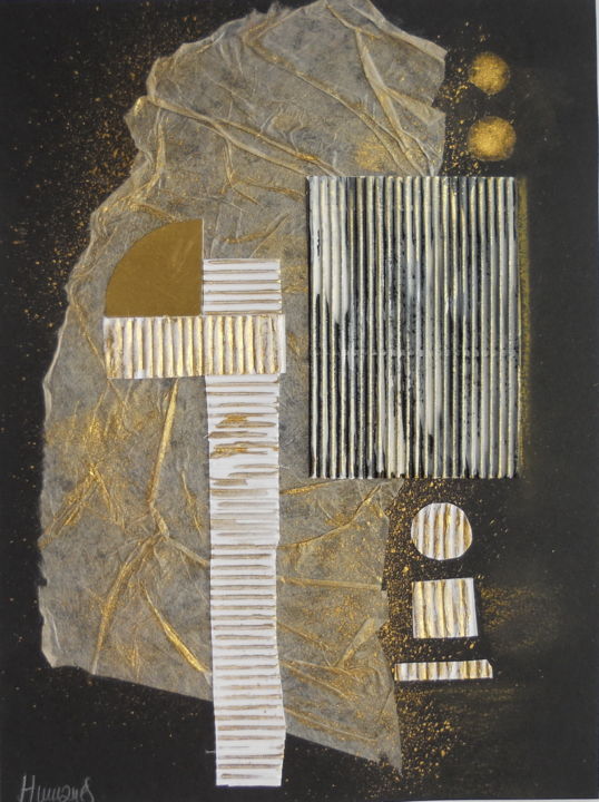 Collages titled "Noche de luna III" by Montse Humanes, Original Artwork, Collages