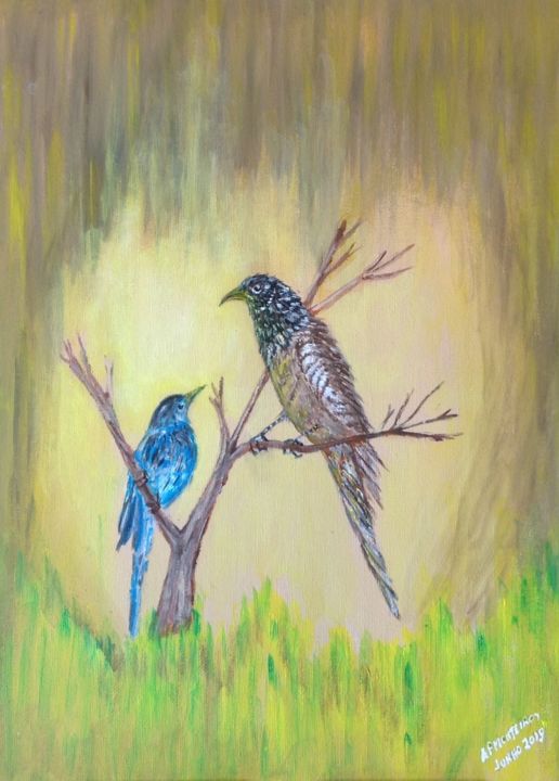 Painting titled "Sunset Birds.jpeg" by Armindo Monteiro (Pedrosa), Original Artwork, Acrylic
