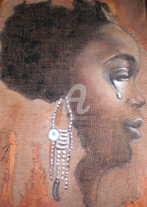 Painting titled "Crying Kenya" by Moon, Original Artwork, Oil