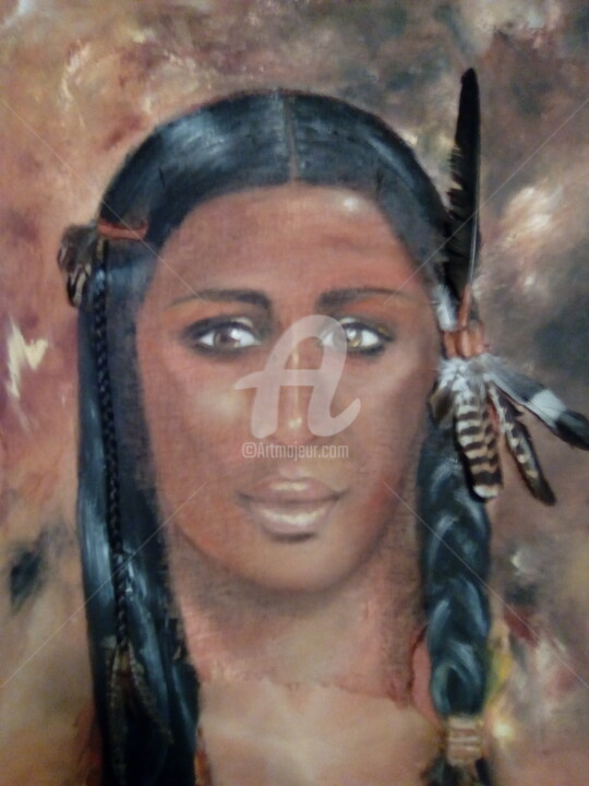 Painting titled "Native" by Moon, Original Artwork, Oil