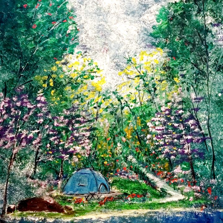 Malerei mit dem Titel "Camping" von Karma Castilho, Original-Kunstwerk, Acryl