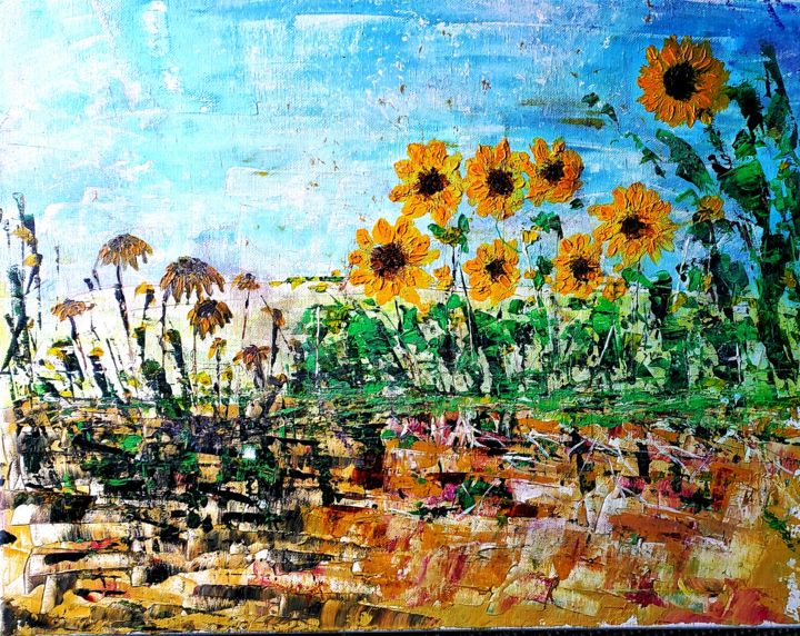 Painting titled "Soil of sunflowers" by Karma Castilho, Original Artwork, Acrylic