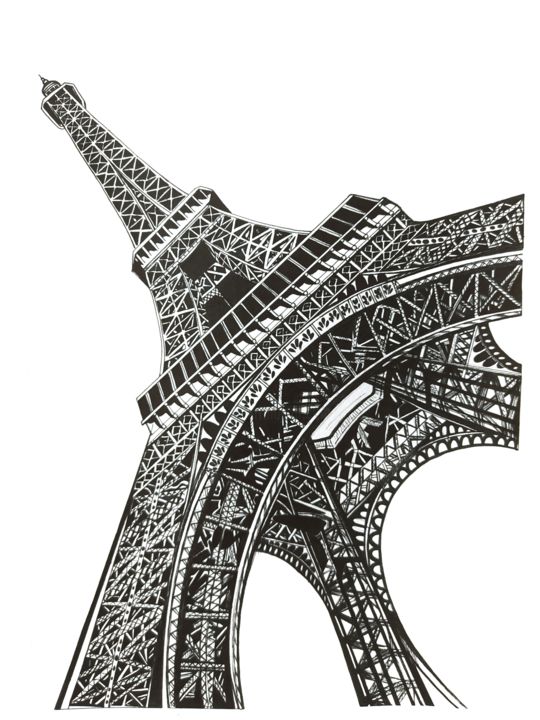 Dessin intitulée "Eiffel Tower drawing" par Moonchild, Œuvre d'art originale, Encre