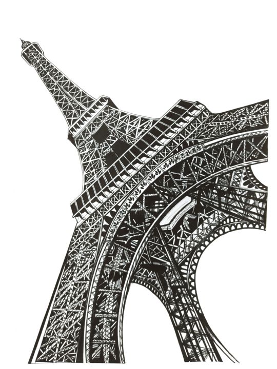 Drawing titled "Eiffel Tower drawing" by Moonchild, Original Artwork, Ink