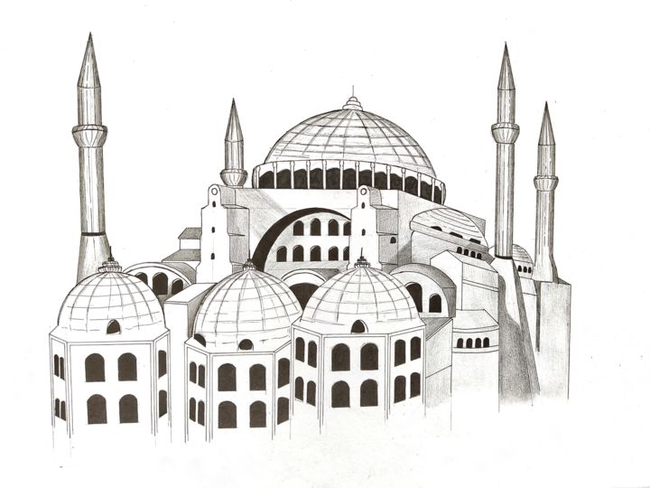 Drawing titled "Hagia Sophia" by Moonchild, Original Artwork, Ink