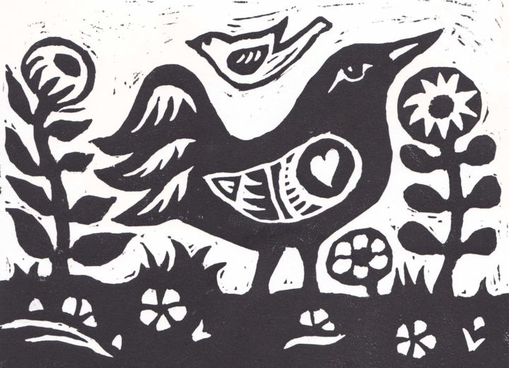 Printmaking titled "blackbird" by Penny Wright, Original Art, Linocuts