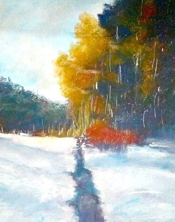 Painting titled "Snow and trees" by Moonstone ~, Original Artwork, Pastel