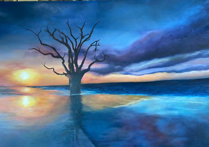 Painting titled "Sunset" by Charmaine Moore, Original Artwork, Oil