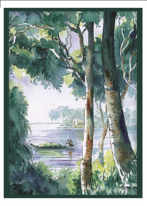 Painting titled "backwaters" by Mopasang Valath, Original Artwork, Oil