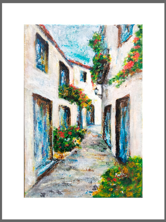 Pintura titulada "Calles del pueblo" por Mora Castela, Obra de arte original, Acrílico