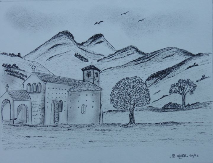 Drawing titled "chapelle.jpg" by Bernadette Mora, Original Artwork, Ink