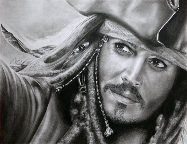 「Johnny Depp as Jack…」というタイトルの描画 Corinne Morangeによって, オリジナルのアートワーク, その他