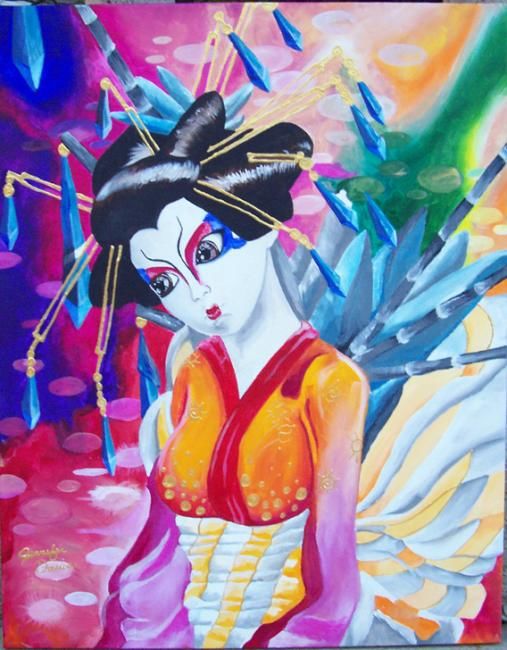 Painting titled "Fantasy Geisha" by Jennifer Davis, Original Artwork