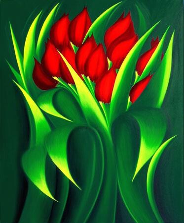Peinture intitulée "Bunch of Red Tulips" par Morcillo Dolores, Œuvre d'art originale