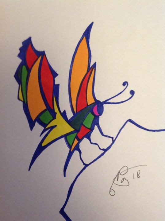 Drawing titled "PAPILLON" by Moreau Franck Didier, Original Artwork, Gel pen