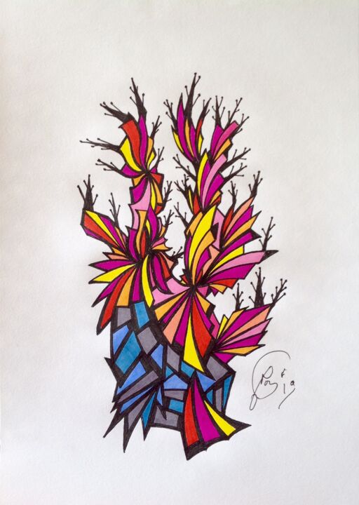 Drawing titled "JARDIN SECRET" by Moreau Franck Didier, Original Artwork, Gel pen