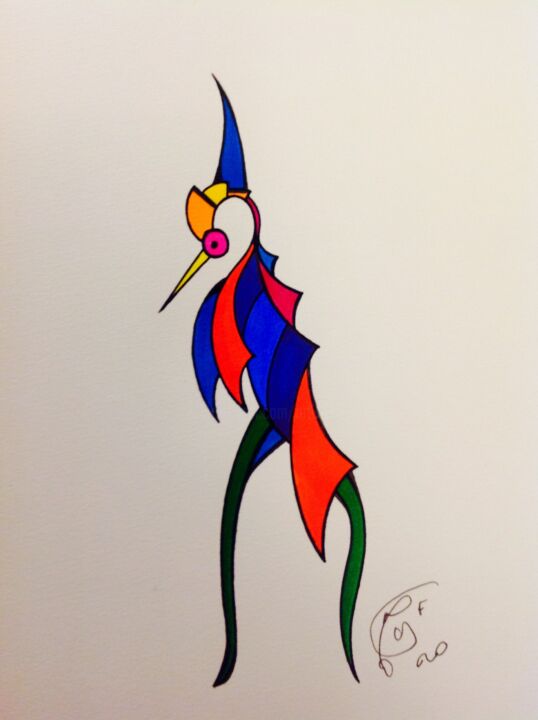 Drawing titled "Migrateur" by Moreau Franck Didier, Original Artwork, Gel pen