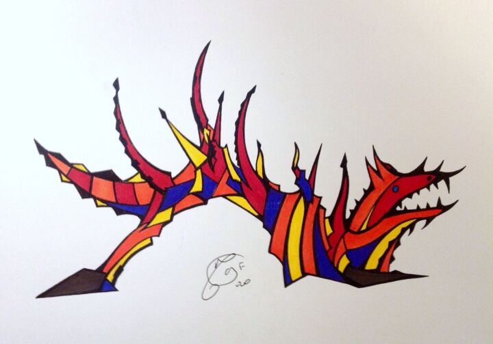 Drawing titled "Dragon 1" by Moreau Franck Didier, Original Artwork, Gel pen