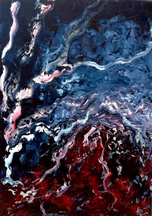 Painting titled "Volcanisme Sous Mar…" by Moreau Franck Didier, Original Artwork, Oil