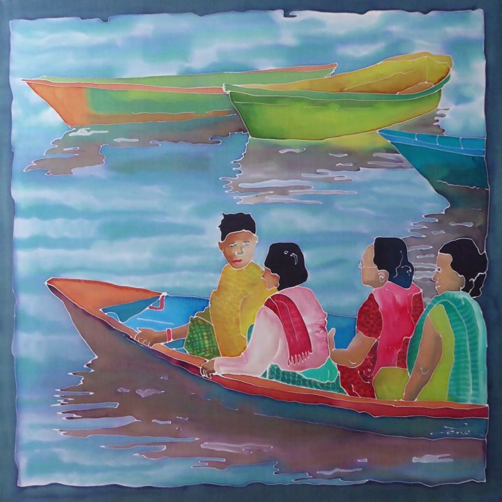 Peinture intitulée "phewa-lake/nepal" par Jean & Lene, Œuvre d'art originale, Autre