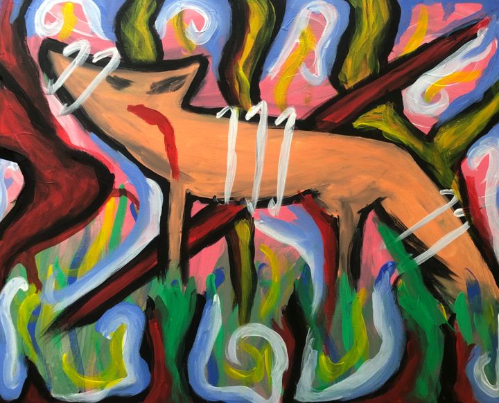 Malarstwo zatytułowany „Trapped Fox” autorstwa Morfe, Oryginalna praca, Akryl Zamontowany na Drewniana rama noszy