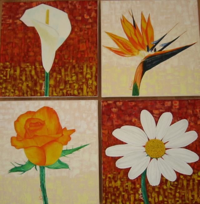 Painting titled "4 Fleures" by Morgado, Original Artwork