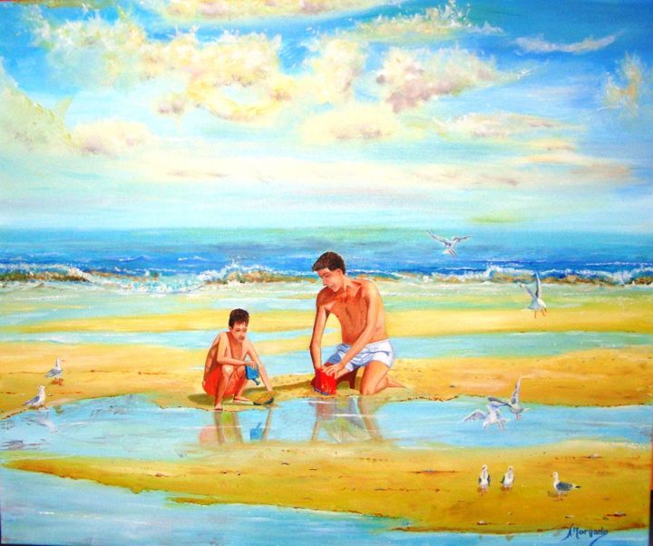 Painting titled "La plage" by Morgado, Original Artwork