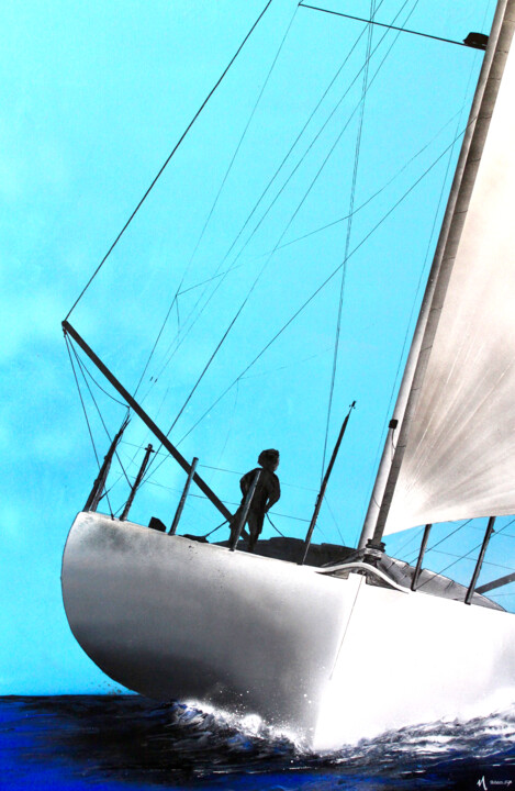 Malerei mit dem Titel "Blue Skipper" von Morgan Bouton, Original-Kunstwerk, Sprühfarbe
