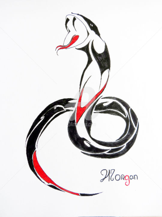 Рисунок под названием "Red snake" - Morgan, Подлинное произведение искусства, Чернила