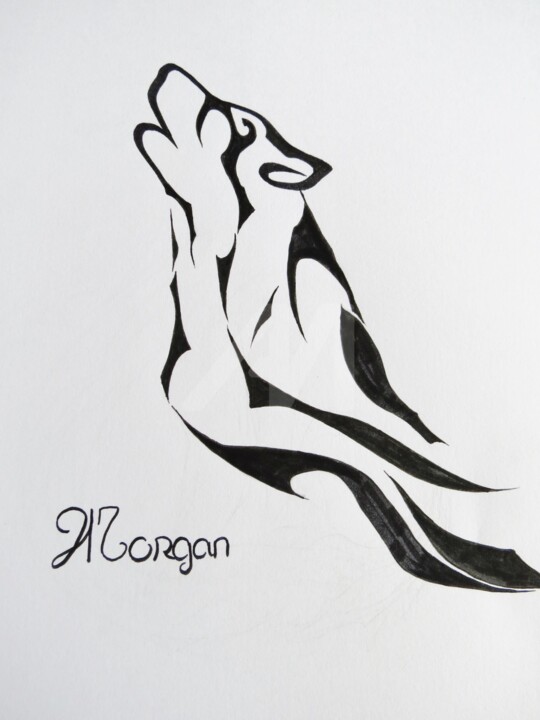 Drawing titled "Cri du loup" by Morgan, Original Artwork