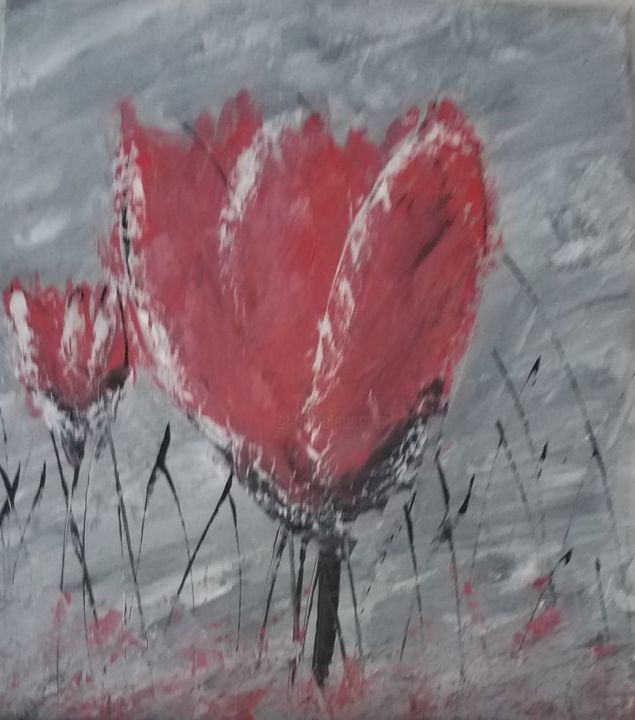 Peinture intitulée "Alizarine Tulips" par Morgane Perrault, Œuvre d'art originale, Acrylique