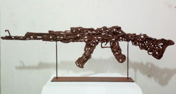 Sculpture titled "TRAGICO REPERTO" by Morgese Giovanni, Original Artwork, Metals